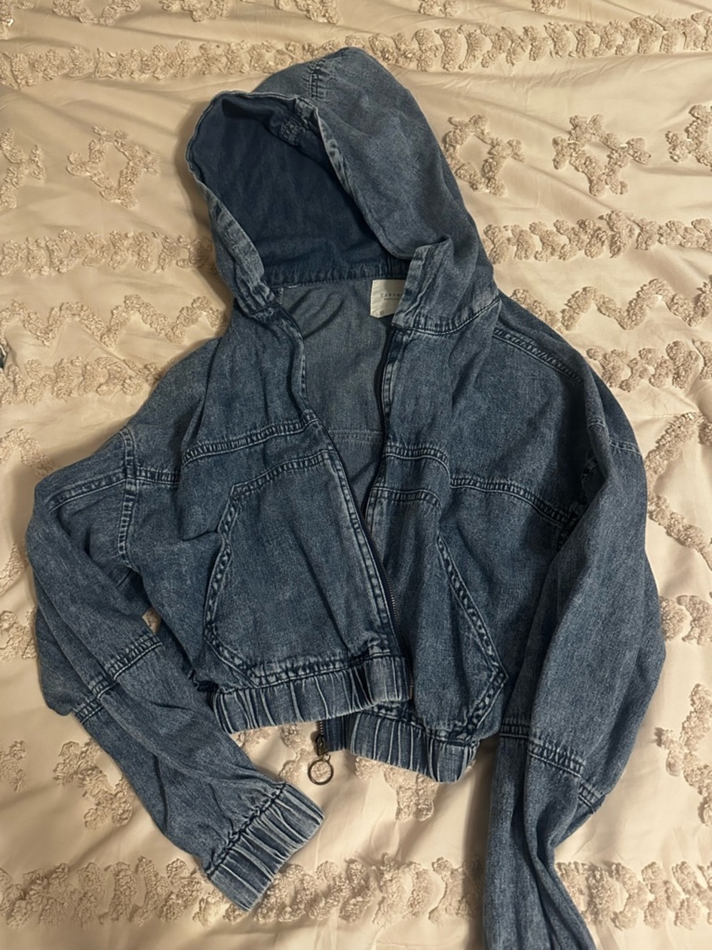 Washed Denim Hooded Zip Jacket - Blue